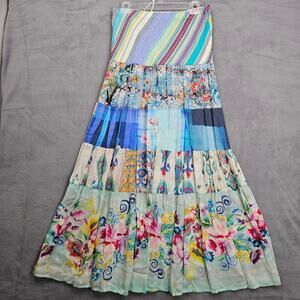 Johnny Was Sundance Mercardo Silk Patchwork Tiered Festival Boho Maxi Skirt  XS